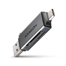 AXAGON CRE-DAC, USB-C + USB-A, 5 Gbps - MINI čtečka karet, 2-slot & lun SD microSD, podpora UHS-I