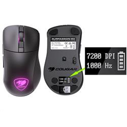 COUGAR herní myš bezdrátová SURPASSION RX 2.4GHz čip PMW3330 72000dpi RGB LED, LCD screen