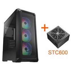 COUGAR PC skříň ARCHON 2 Mesh RGB Black Mid Tower Mesh Front Panel 3 x ARGB Fans 3mm TG Left Panel + COUGAR PSU STC600 