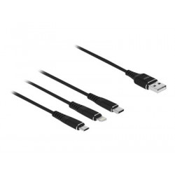 Delock - Kabel Lightning pouze pro napájení - USB s piny (male) do Micro USB typ B, Lightning, USB-C s piny (male) - 1 m - černá