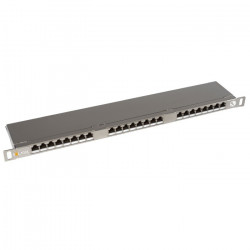 Solarix Patch panel 24xRJ45 CAT5E STP s vyvazovací lištou nerez 0,5U SX24HD-5E-STP-SL