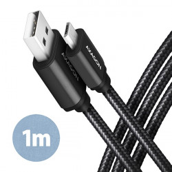 AXAGON BUMM-AM10AB, HQ kabel Micro USB  USB-A, 1m, USB 2.0, 2.4A, ALU, oplet, černý