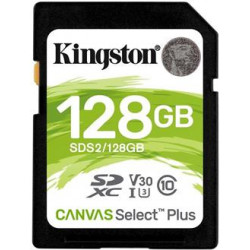 Kingston paměťová karta 128GB Canvas Select Plus SD UHS-I (čtení zápis: 100 85MB s)