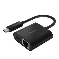 Belkin USB-C adaptér s Gigabit Ethernetem RJ45 + 60W napájení, černá