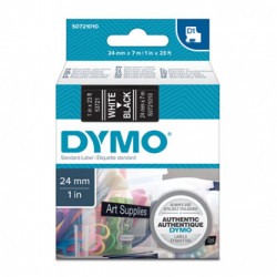 Dymo originální páska do tiskárny štítků, Dymo, 53721, S0721010, bílý tisk černý podklad, 7m, 24mm, D1