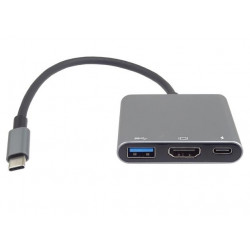 PremiumCord Adaptér USB-C na HDMI + USB3.0 + PD, rozlišení 4K a FULL HD 1080p