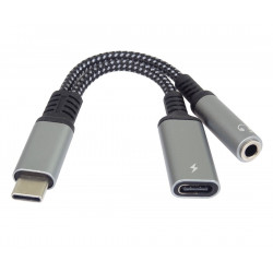 PremiumCord Redukce USB-C 3,5mm jack s DAC chipem + USB-C pro nabíjení 13cm