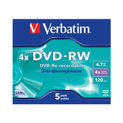 VERBATIM DVD-RW SERL 4,7GB, 4x, jewel case 5 ks