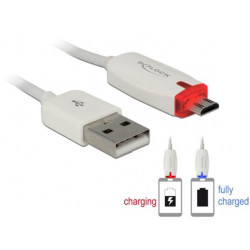 Delock datový a napájecí kabel USB 2.0-A samec  Micro USB-B samec s LED indikátorem, bílý