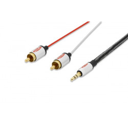 Ednet Audio propojovací kabel, stereo 3,5 mm samec -2x RCA samec, 2,5 m, CCS, stíněný, bavlna, zlato, sstříbrná černá červená