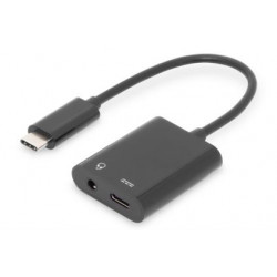 Digitus Rozbočovací kabel USB typu C, typ C - 3,5 mm + typ C M F F, 0,2 m, Gen2, 5A, 10 GB, Vers. 3,1, CE, bl