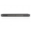 DIGITUS CAT 6, patch panel třídy E, stíněný, 16 portů RJ45, 8P8C, LSA, 1U, montáž do stojanu, černá, 482x44x109