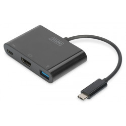 DIGITUS USB typ C Multiportový adaptér HDMI 4K@30 Hz 1x HDMI, 1x port USB-C (PD), 1x USB 3.0