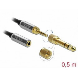 Delock Stereofonní prodlužovací kabel s tríkolíkovou zástrckou 3,5 mm na zásuvku rozmeru 6,35 mm 0,5m