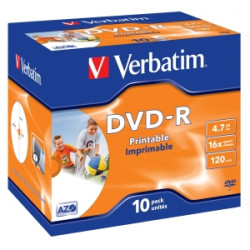 VERBATIM DVD-R (10-pack)Printable 16x 4.7GB Jewel