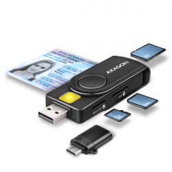 AXAGON CRE-SMP2A, USB-A + USB-C PocketReader 4-slot čtečka Smart card (eObčanka) + SD microSD SIM