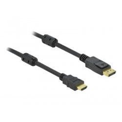 Delock - High Speed - kabel adaptéru - DisplayPort s piny (male) zamykací do HDMI s piny (male) - 10 m - trojnásobně stíněný - černá - podporuje 4K, aktivní