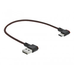 Delock Easy - USB kabel - USB (M) levý pravý úhel, reverzibilní do USB-C (M) levý pravý úhel, reverzibilní - 20 cm - černá