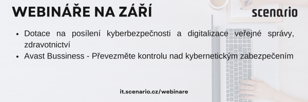 Posíláme přehled našich webinářů na první polovinu září - dotace pro veřejnou správu a kybernetické hrozby pod kontrolou